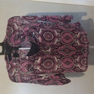 INC International Concepts Pink & Black Paisley Blouse – Size L, Elegant Top
